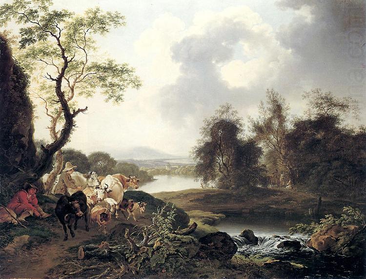 Flusslandschaft mit Wasserfall, Ferdinand Kobell